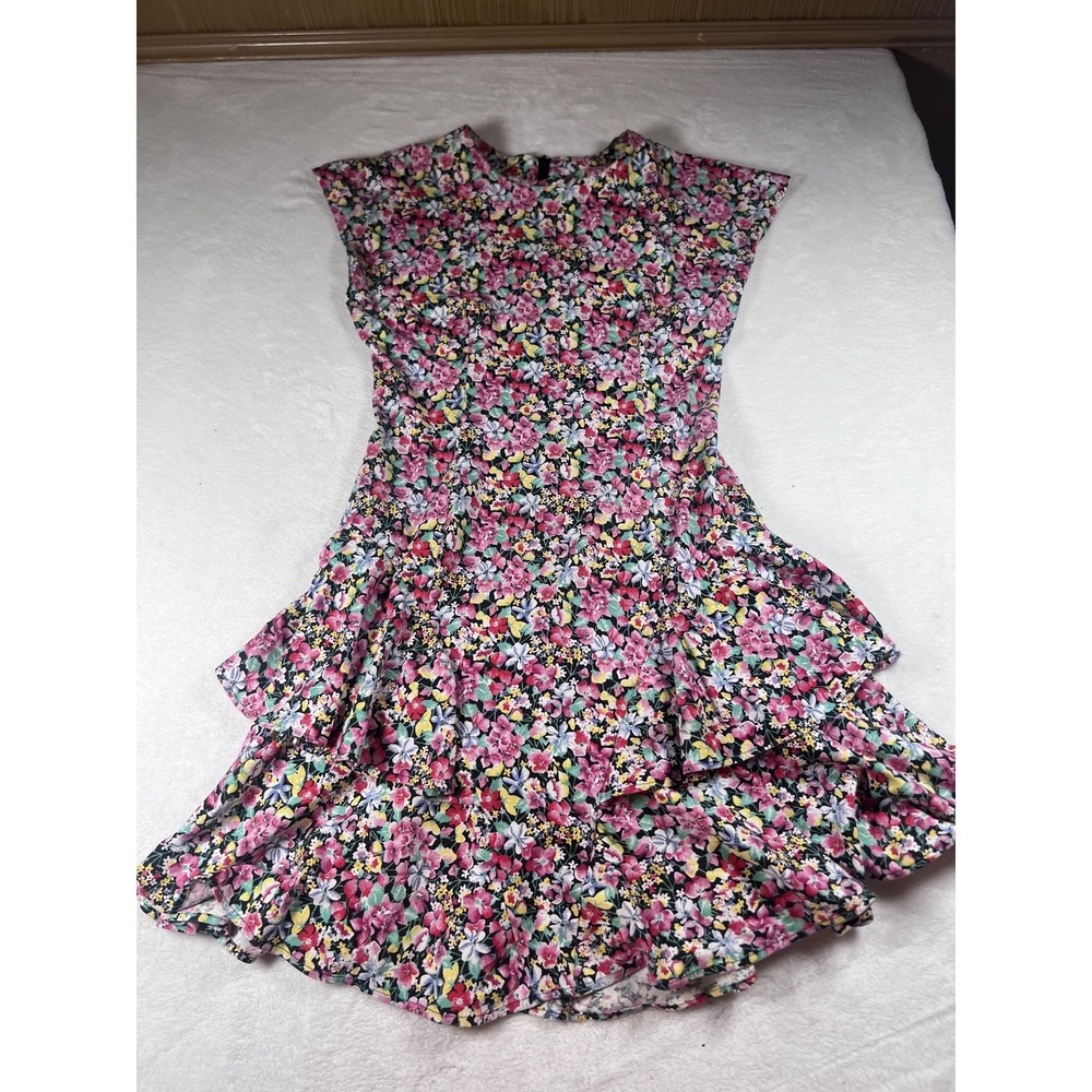 Vintage Rampage Dress 7 Multicolor Floral Ruffle Hem Fit & Flare Cap Sleeve